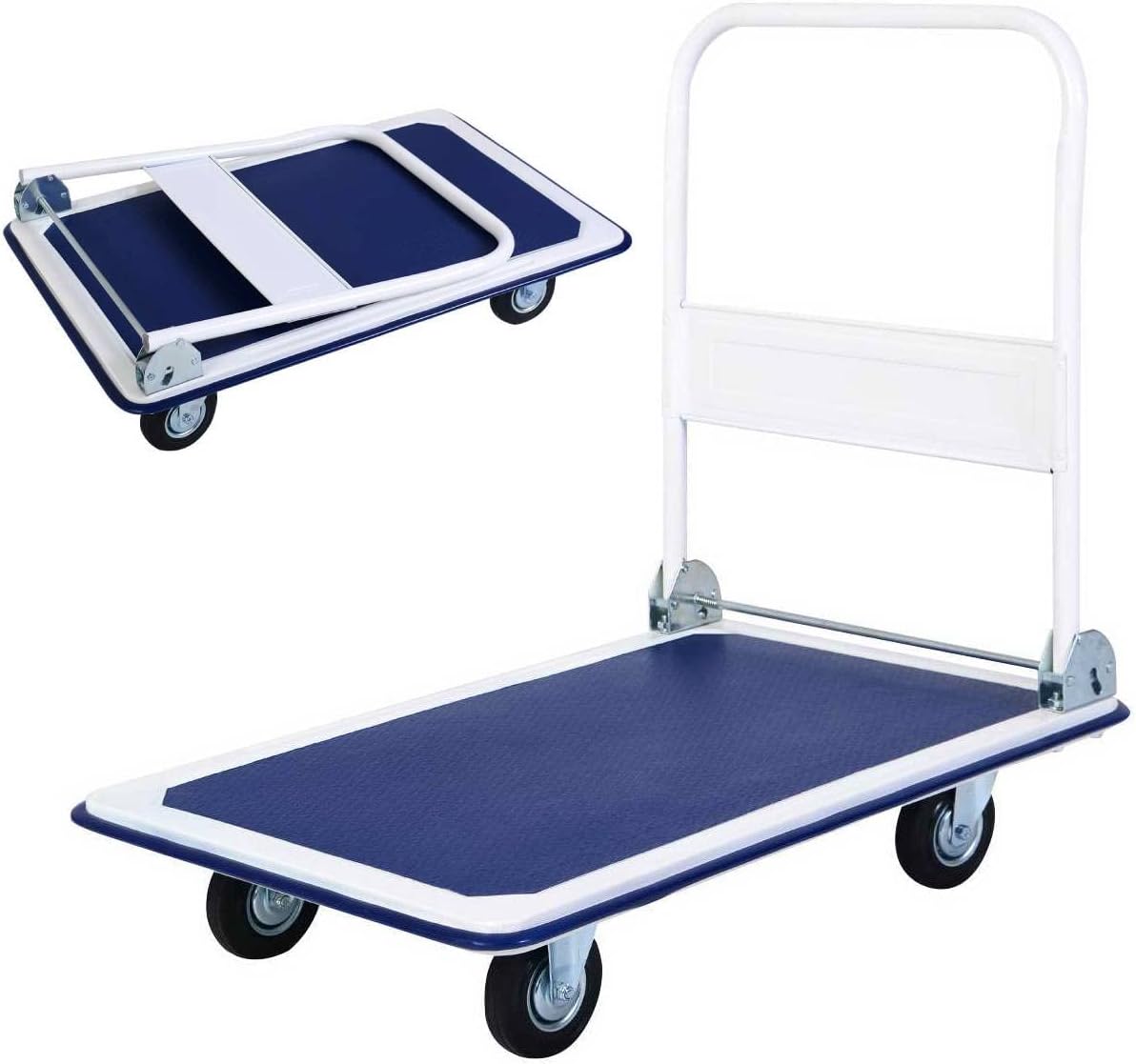 Blue White Folding Platform Trolley 300KG Push Cart