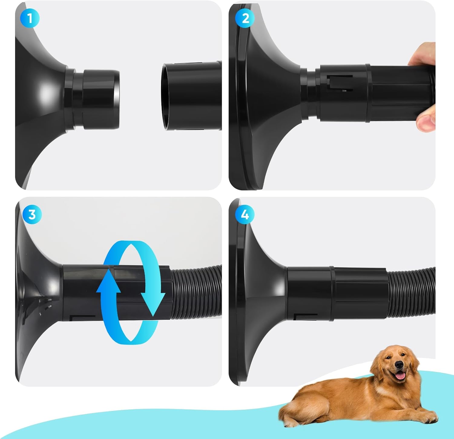Professional Dog Hair Dryer 3200W Pet Blaster 4 Nozzles Quiet