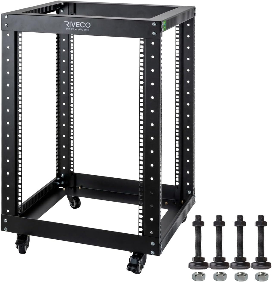 15U Open Frame Server Rack with Wheels 19 Inch Heavy Duty