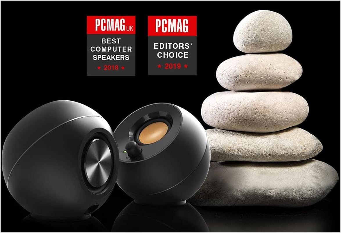 USB Powered Desktop Speakers Stereo PC Laptop Audio Pebble Design