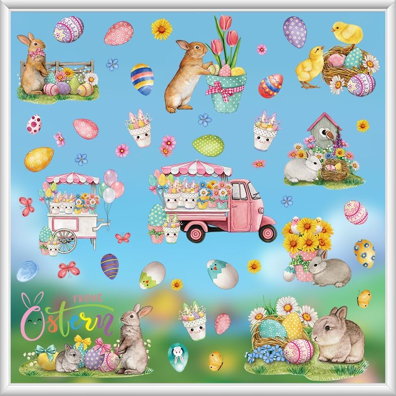 Easter Bunny Window Clings Double Sided Stickers 9 Sheets