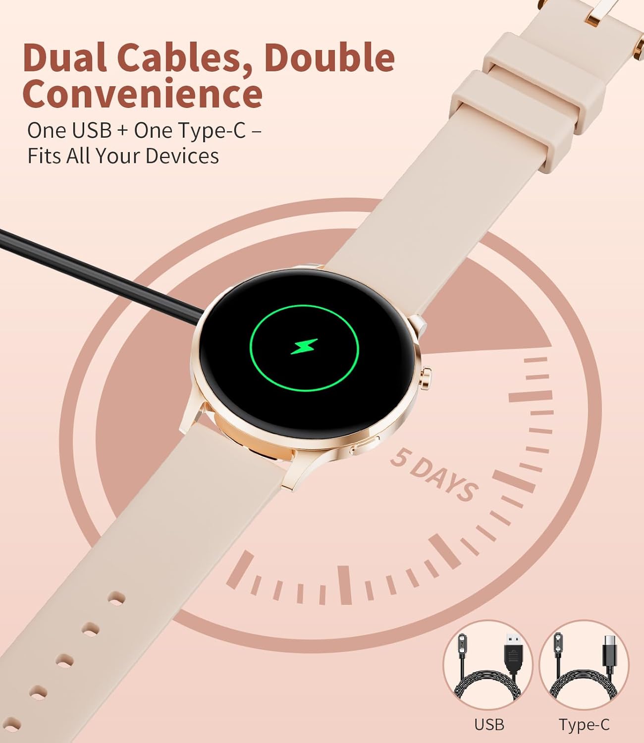 Womens AMOLED Smart Watch Rose Gold Bluetooth Call