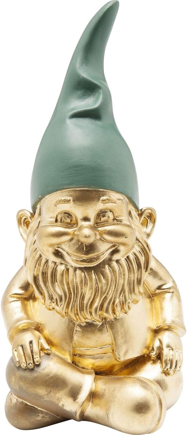 Gold Garden Gnome Statue 19cm Resin Sitting Home Decor