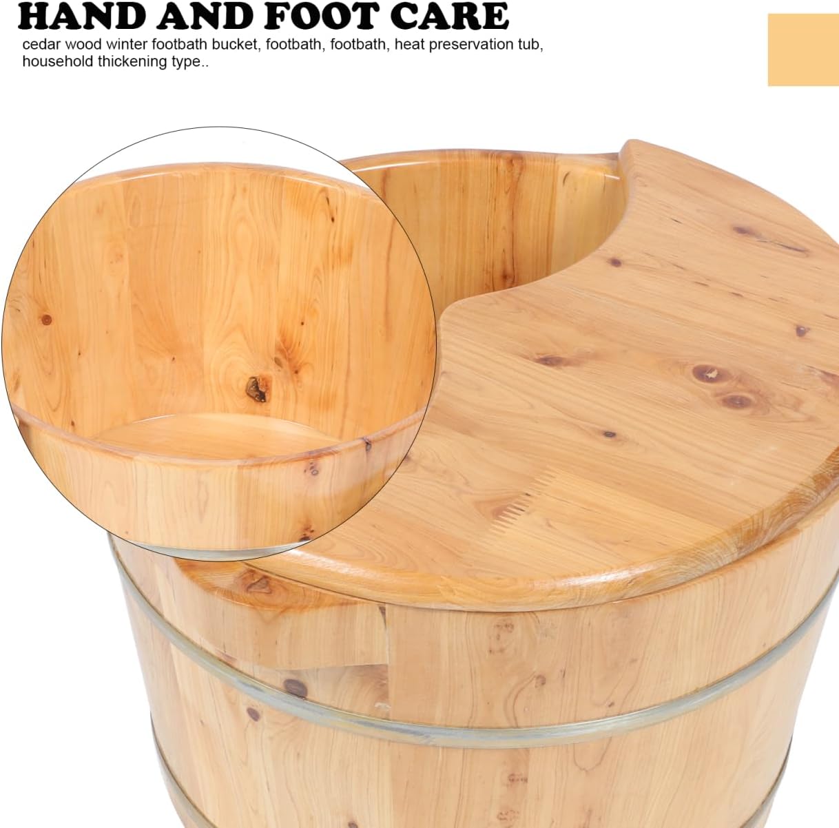 Wooden Foot Bath Basin with Lid Large Spa Soak Tub Massager