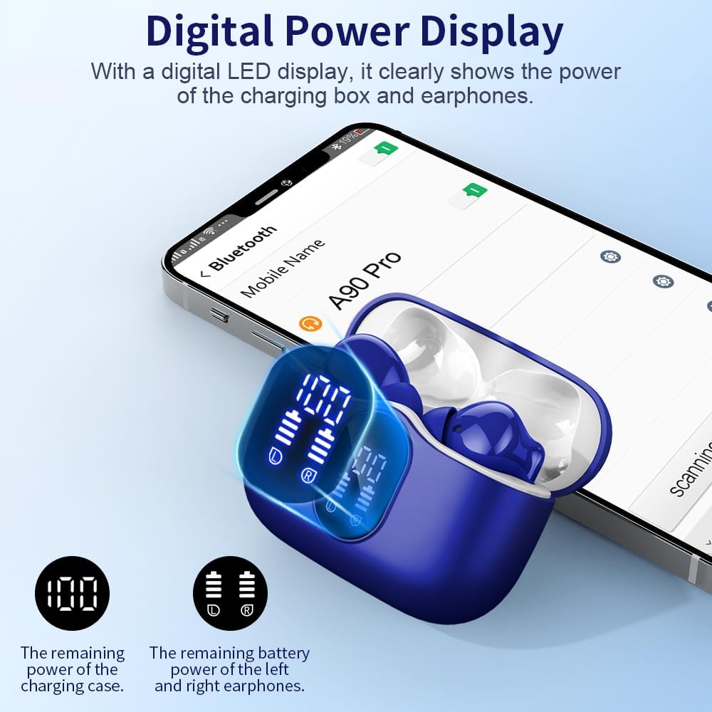 Wireless Bluetooth Earbuds Noise Cancelling 36 Hour Playtime LED Case
