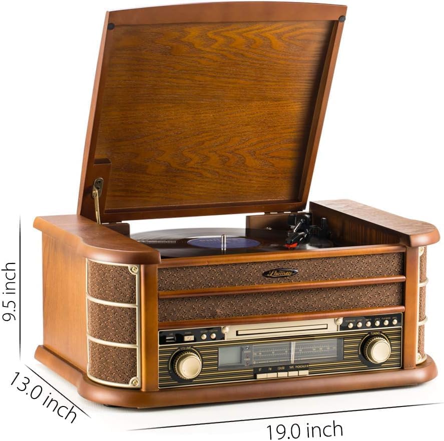 Retro 8 in 1 Music Centre Record Player Brown