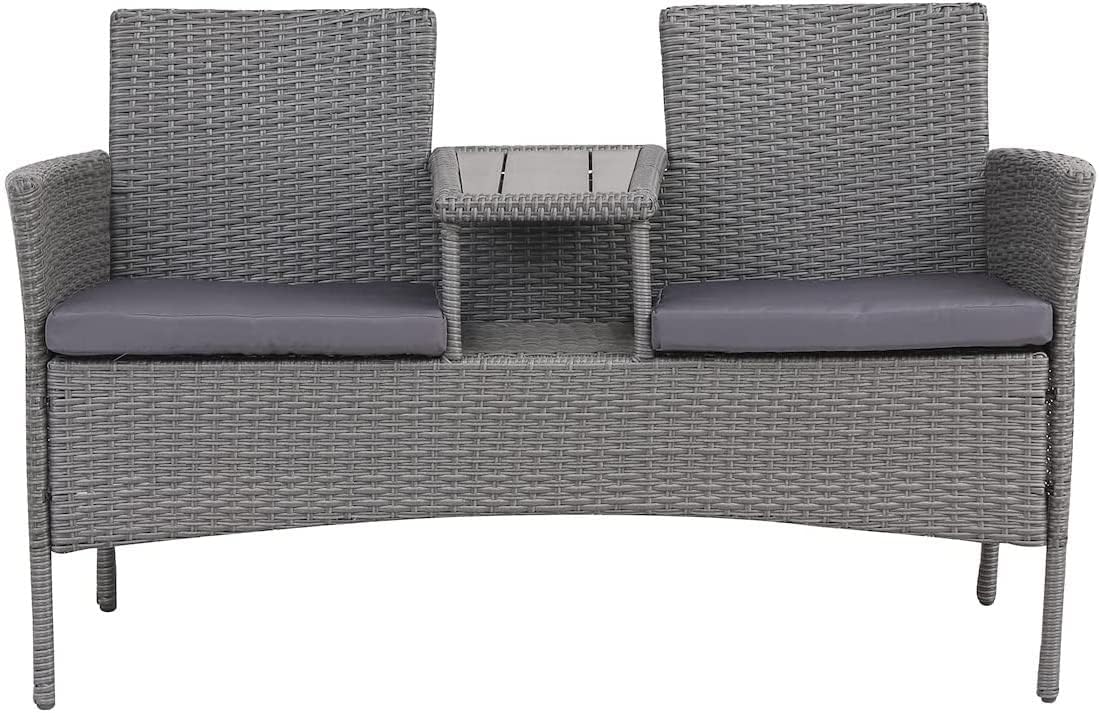 Rattan 2 Seater Companion Bench with Table Patio Garden Seat