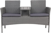 Rattan 2 Seater Companion Bench with Table Patio Garden Seat