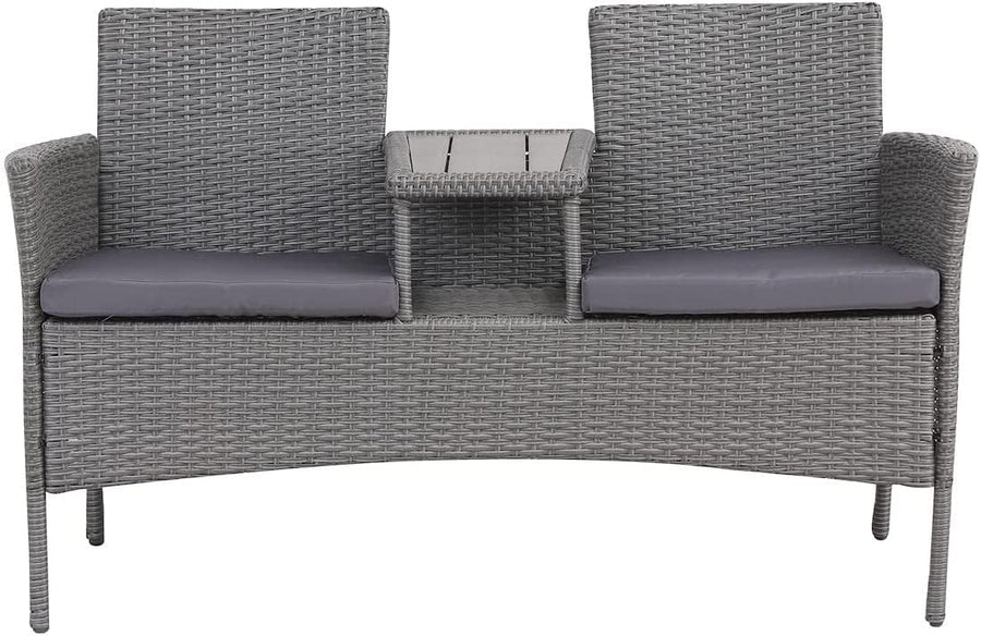 Rattan 2 Seater Companion Bench with Table Patio Garden Seat