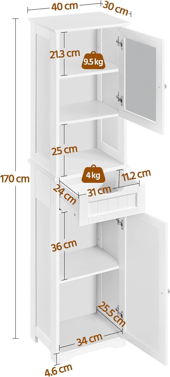 Tall Bathroom Storage Cabinet Glass Door Drawer Shelf