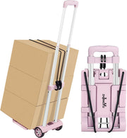 Portable Folding Hand Truck Trolley 35KG Pink Luggage Cart