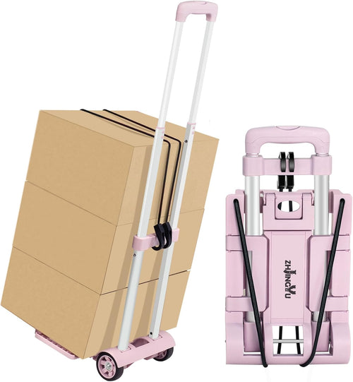Portable Folding Hand Truck Trolley 35KG Pink Luggage Cart