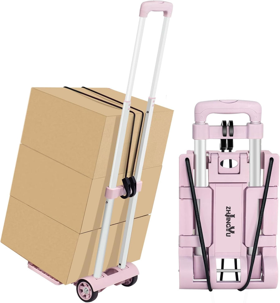 Portable Folding Hand Truck Trolley 35KG Pink Luggage Cart
