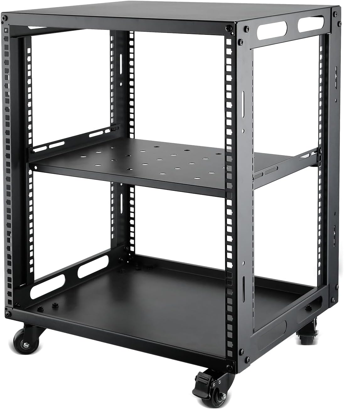12U Open Frame Server Rack with Wheels 4 Post Mobile Stand