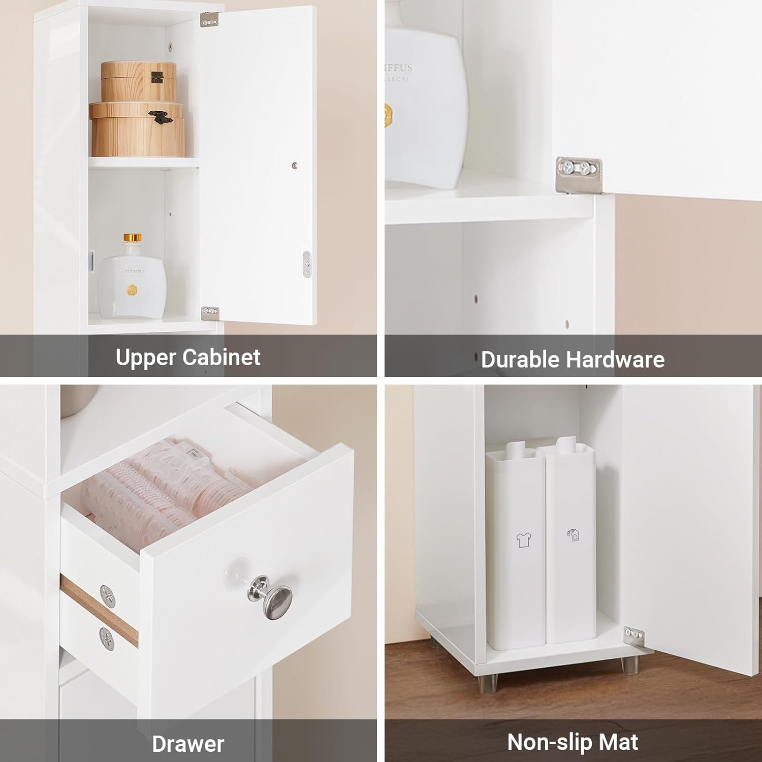 Slim Tall Bathroom Cabinet Gloss White 6 Shelves 180cm
