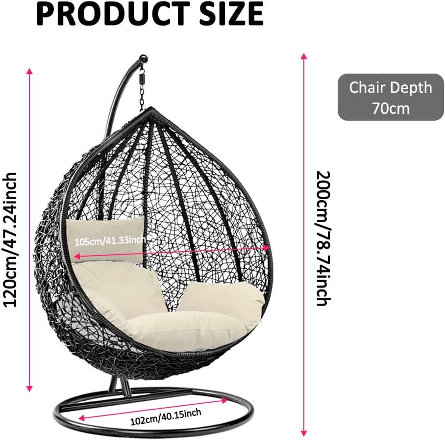 Hanging Egg Chair With Stand Cushion Black White