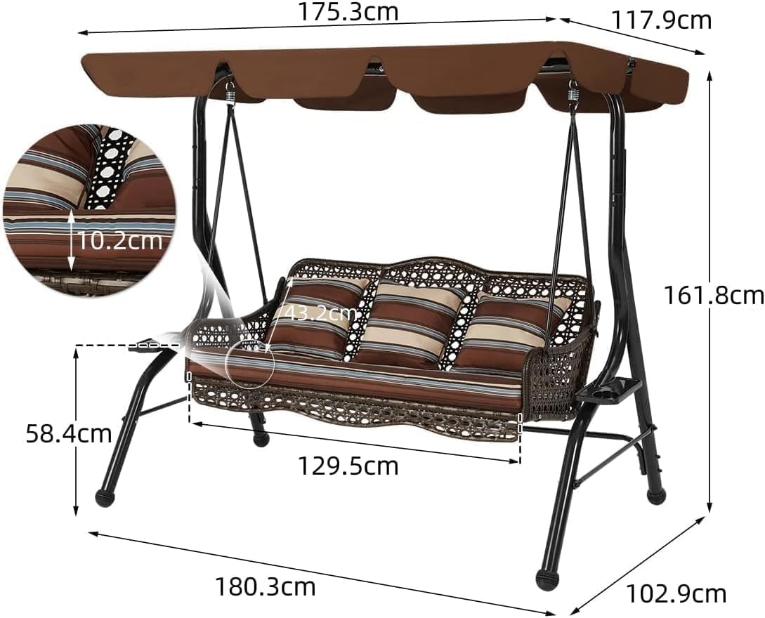 Black 3 Seater Garden Swing Chair with Canopy