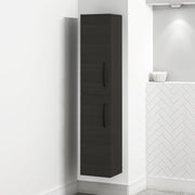 Matte Black Wall Hung Tall Bathroom Cabinet 2 Door Unit