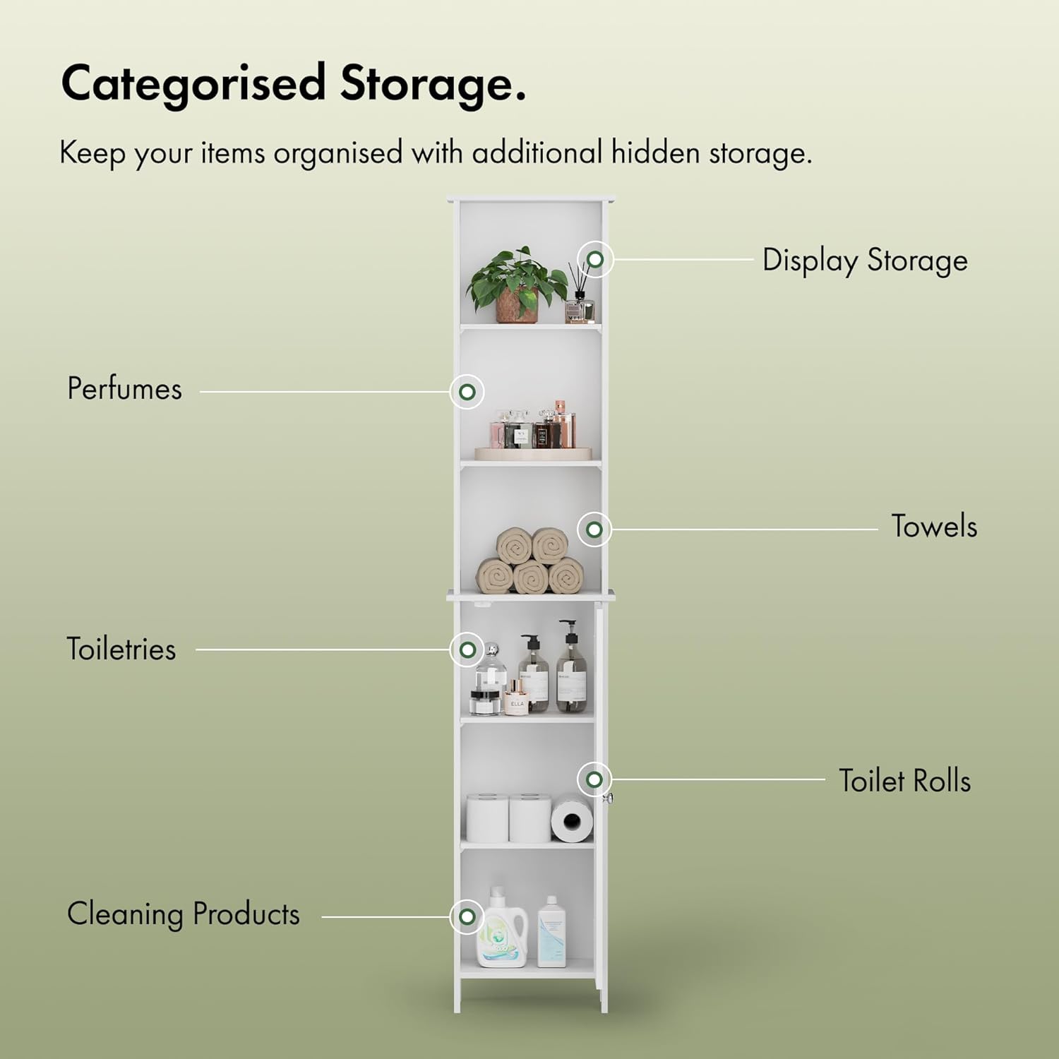 Tall Bathroom Cabinet White 6 Shelf Shaker Storage Unit