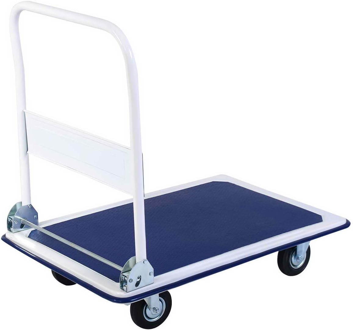 Blue White Folding Platform Trolley 300KG Push Cart