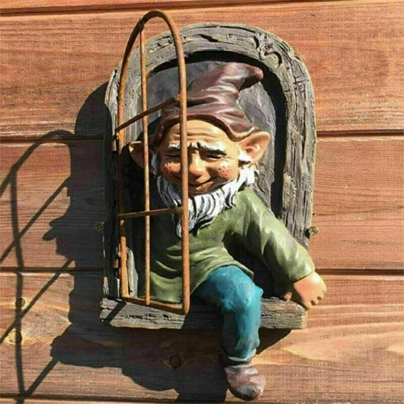 Tree Hugger Gnome Statue Hanging Elf Garden Outdoor Patio Decor