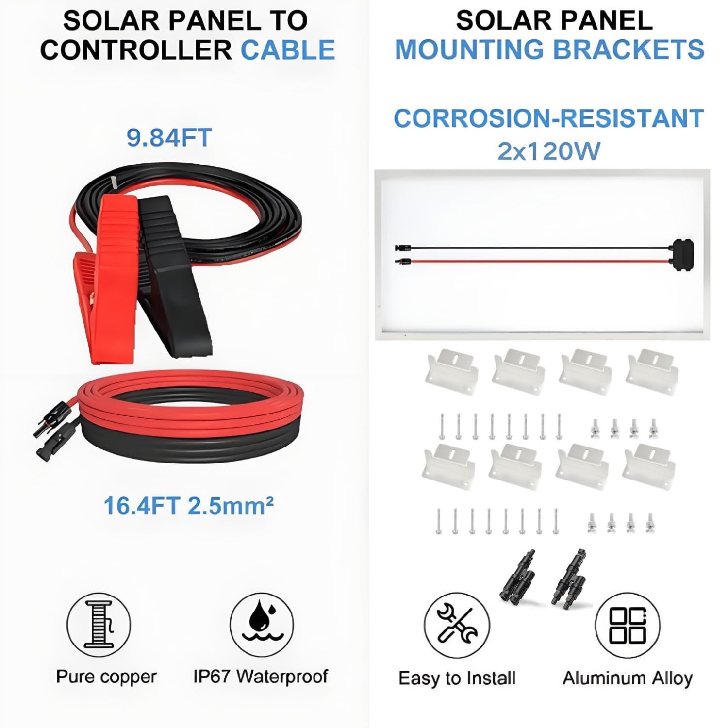 240W Solar Panel Kit 12V 2x120W Controller RV Boat Off Grid
