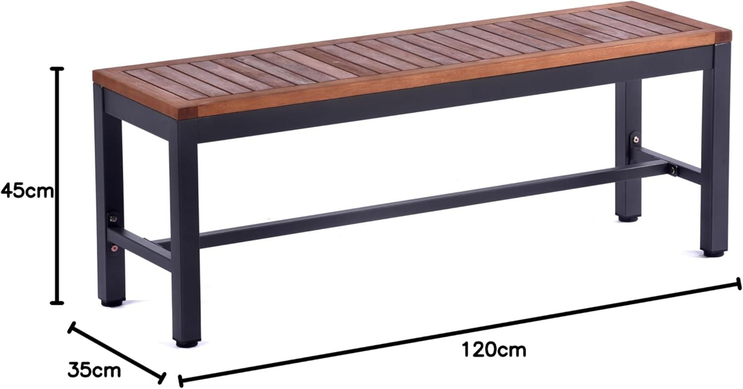 120cm Wooden Garden Patio Bench Metal Frame Outdoor Park Seat