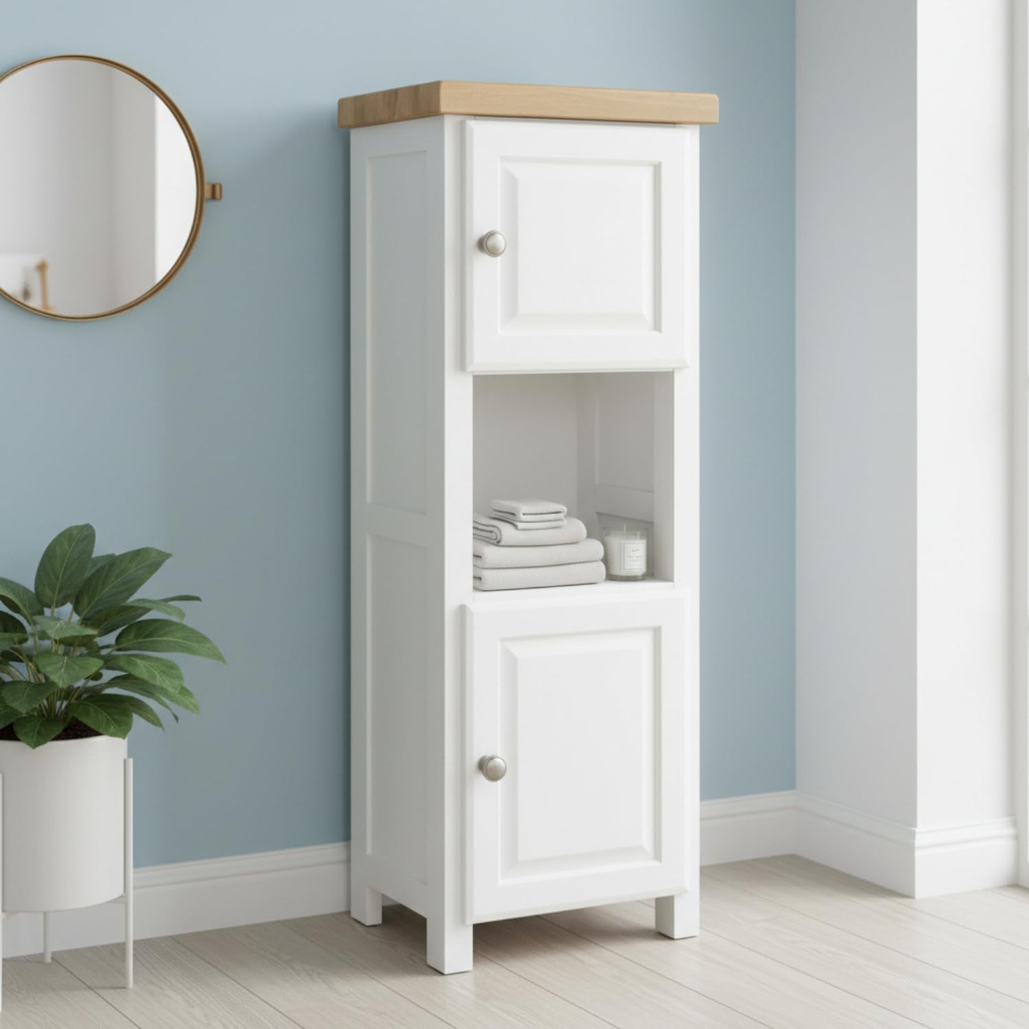 Tall Slim Storage Cabinet White Corner Shelf Unit