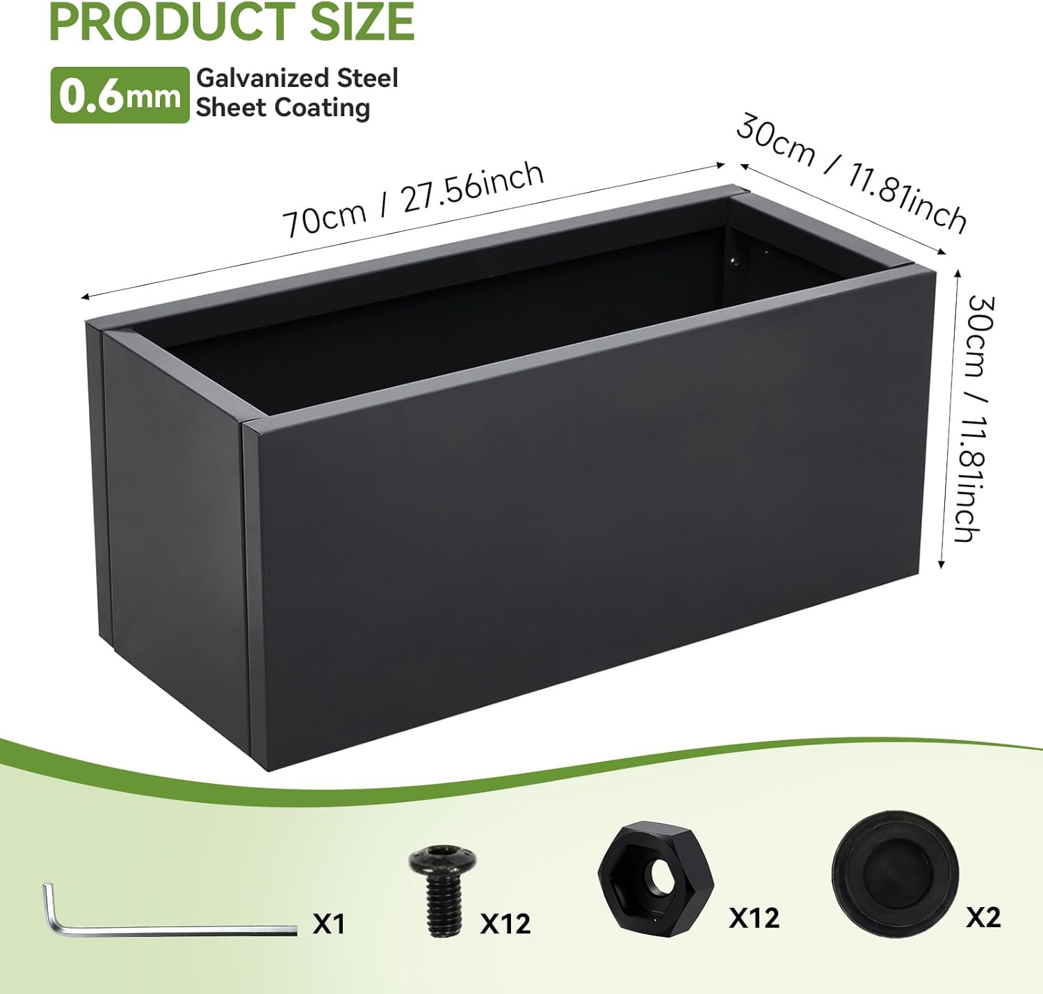 Raised Garden Bed Galvanised Steel Planter Box 60L Outdoor Black