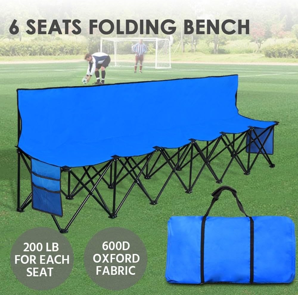 6 Seat Folding Sport Bench Portable Camping Chair Blue