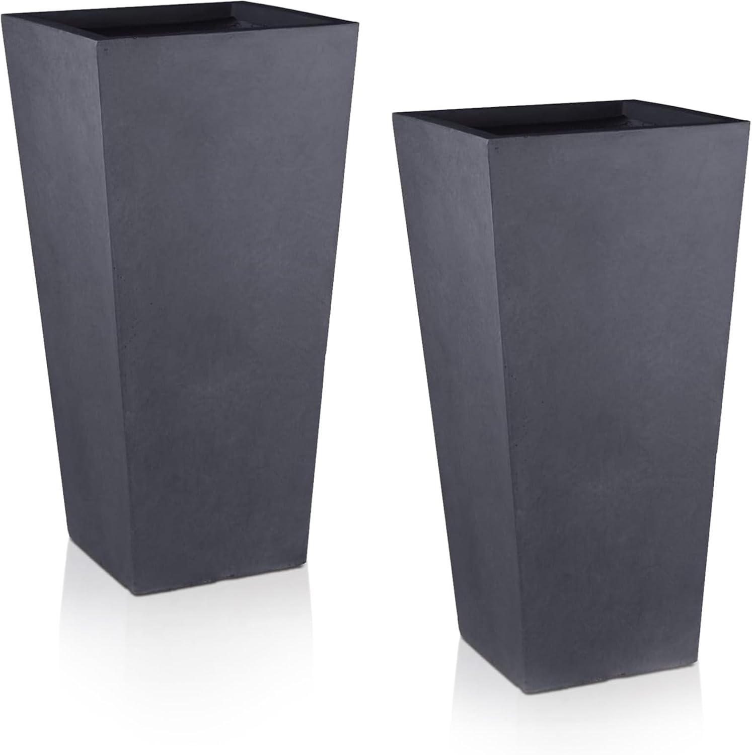 50.5cm Tall Planters Set 2 Dark Grey Stone Effect Square Pots