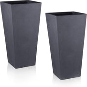 50.5cm Tall Planters Set 2 Dark Grey Stone Effect Square Pots