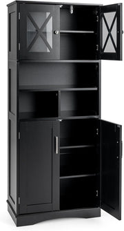 Tall Bathroom Storage Cabinet 4 Door Shelf Unit Black