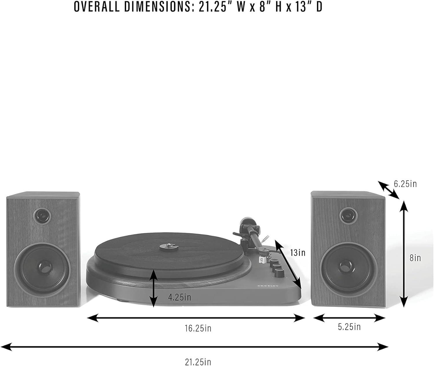 Bluetooth Record Player with 24W Speakers Walnut Grey
