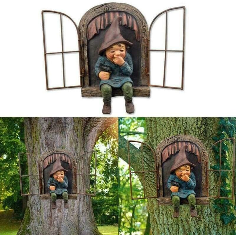 Tree Hugger Gnome Garden Statue Hanging Resin Outdoor Decor