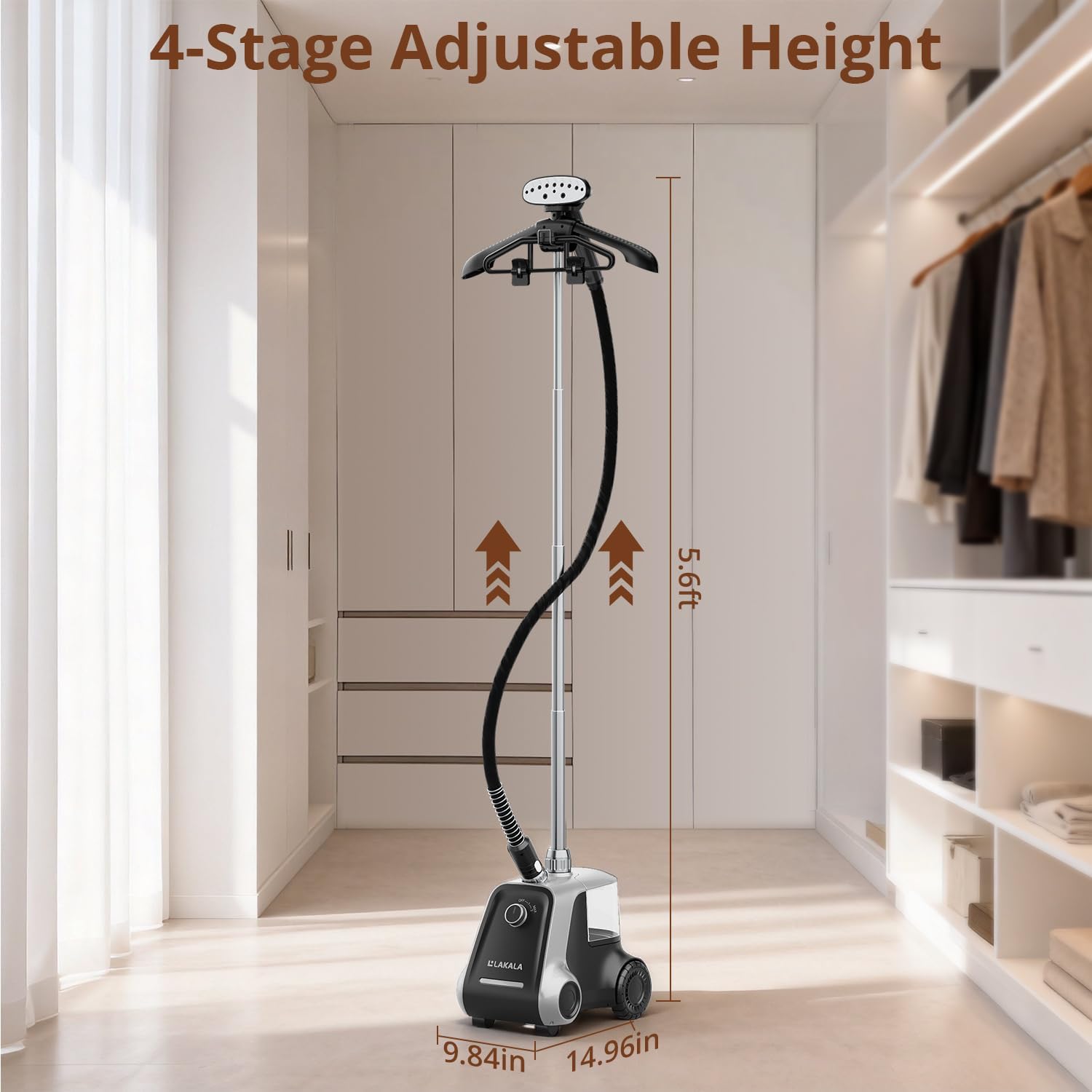 Standing Garment Steamer 1500W 2.5L Fast Heat 30s Clothes
