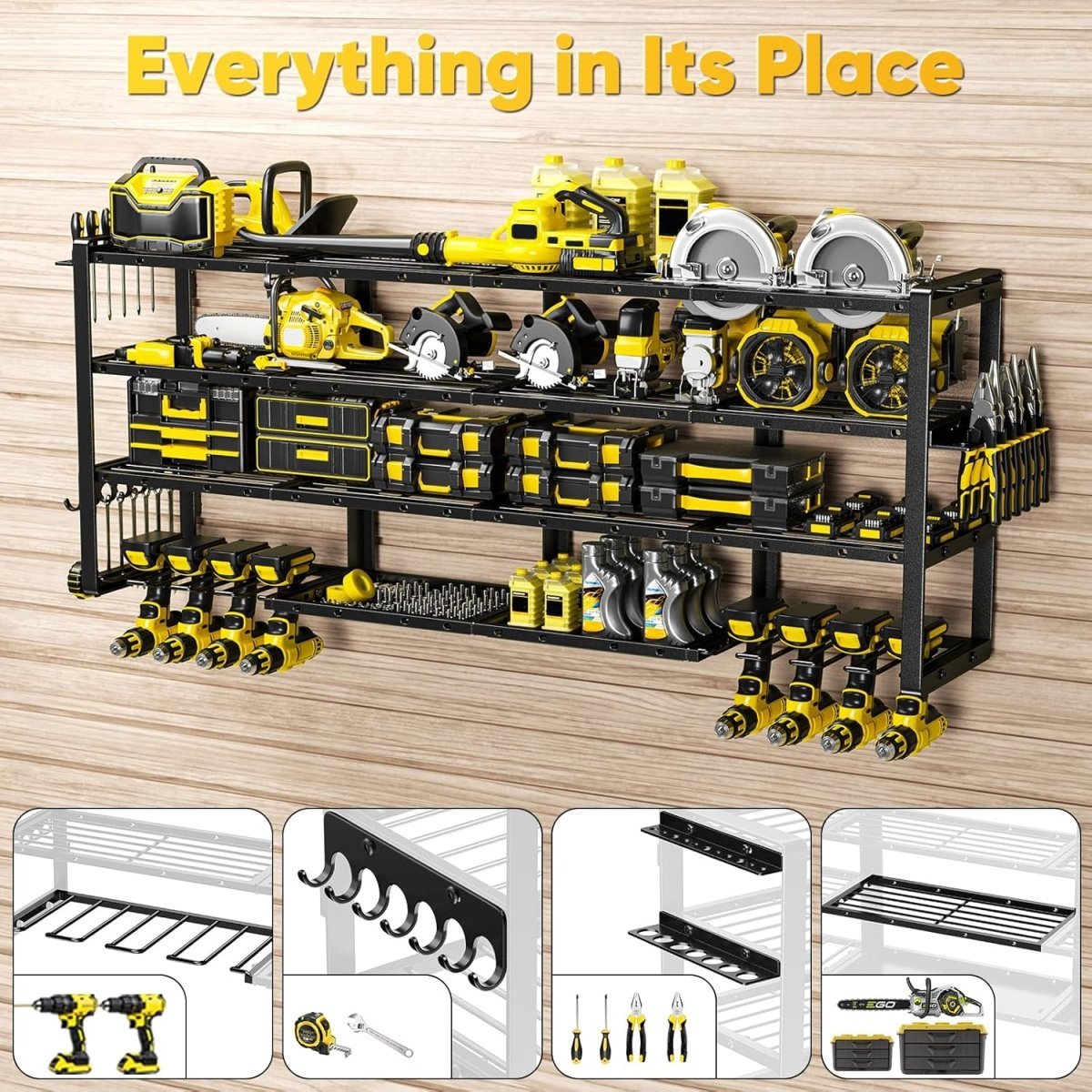 64 Inch Power Tool Organizer Wall Mount Heavy Duty 4 Tier Rack - Kwikley