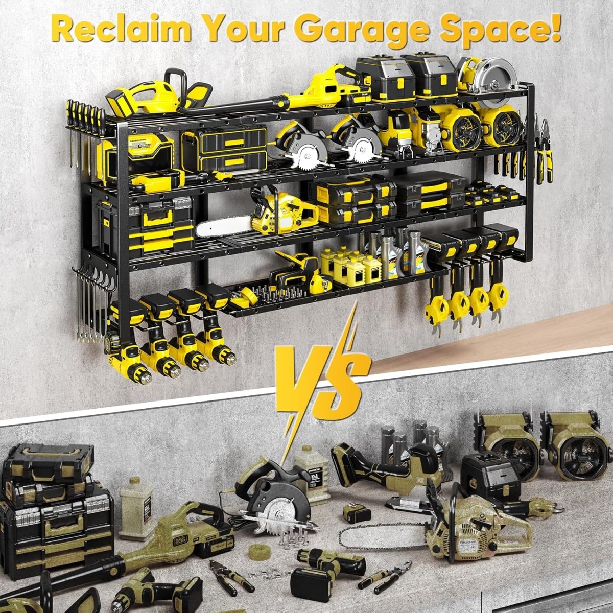 64 Inch Power Tool Organizer Wall Mount Heavy Duty 4 Tier Rack - Kwikley