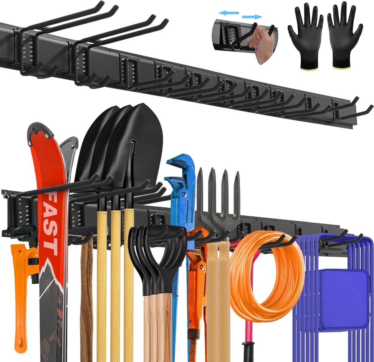64 Inch Wall Tool Organizer Heavy Duty Garage Rack 630lbs - Kwikley