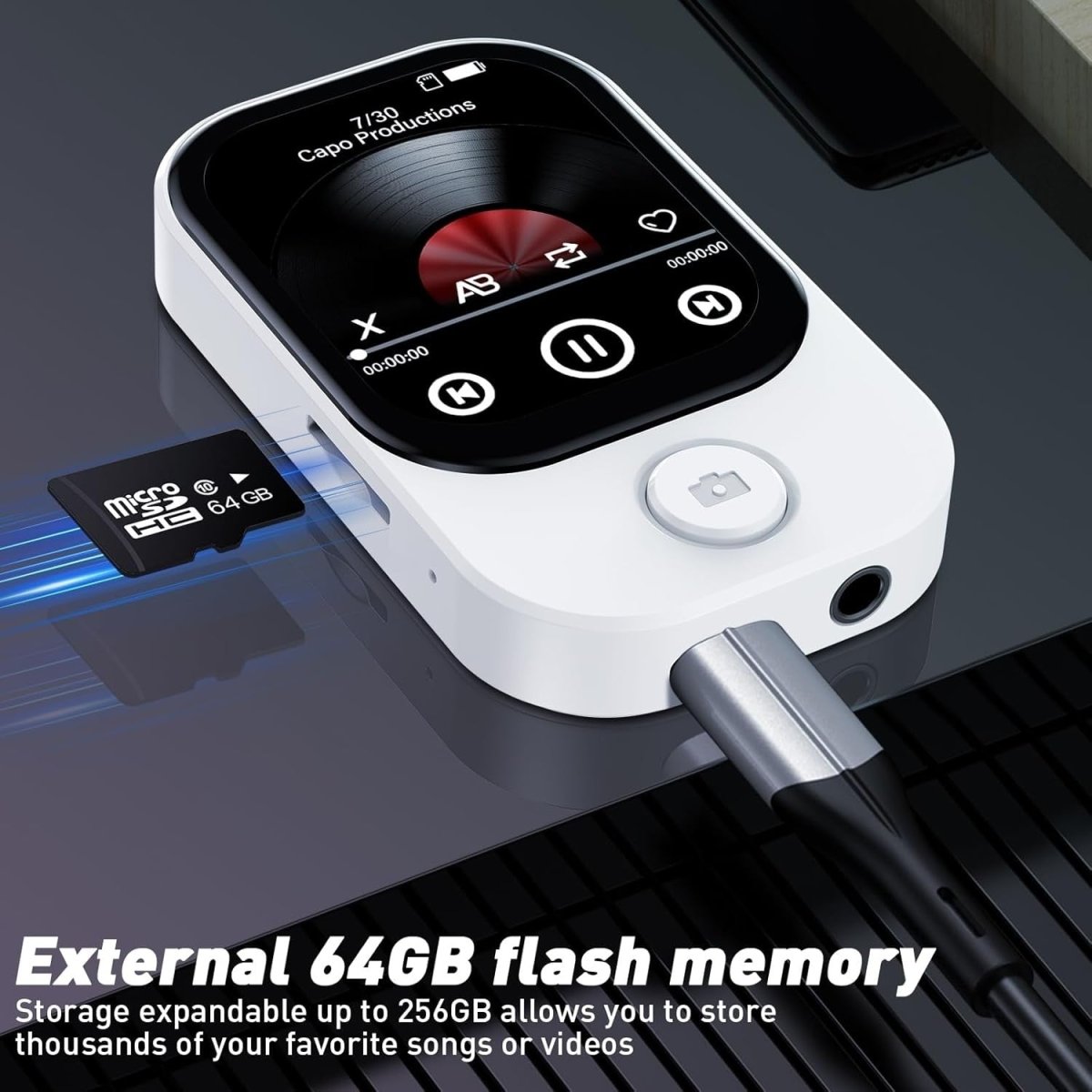 64GB MP3 Player Bluetooth 180° Camera Pedometer FM White - Kwikley