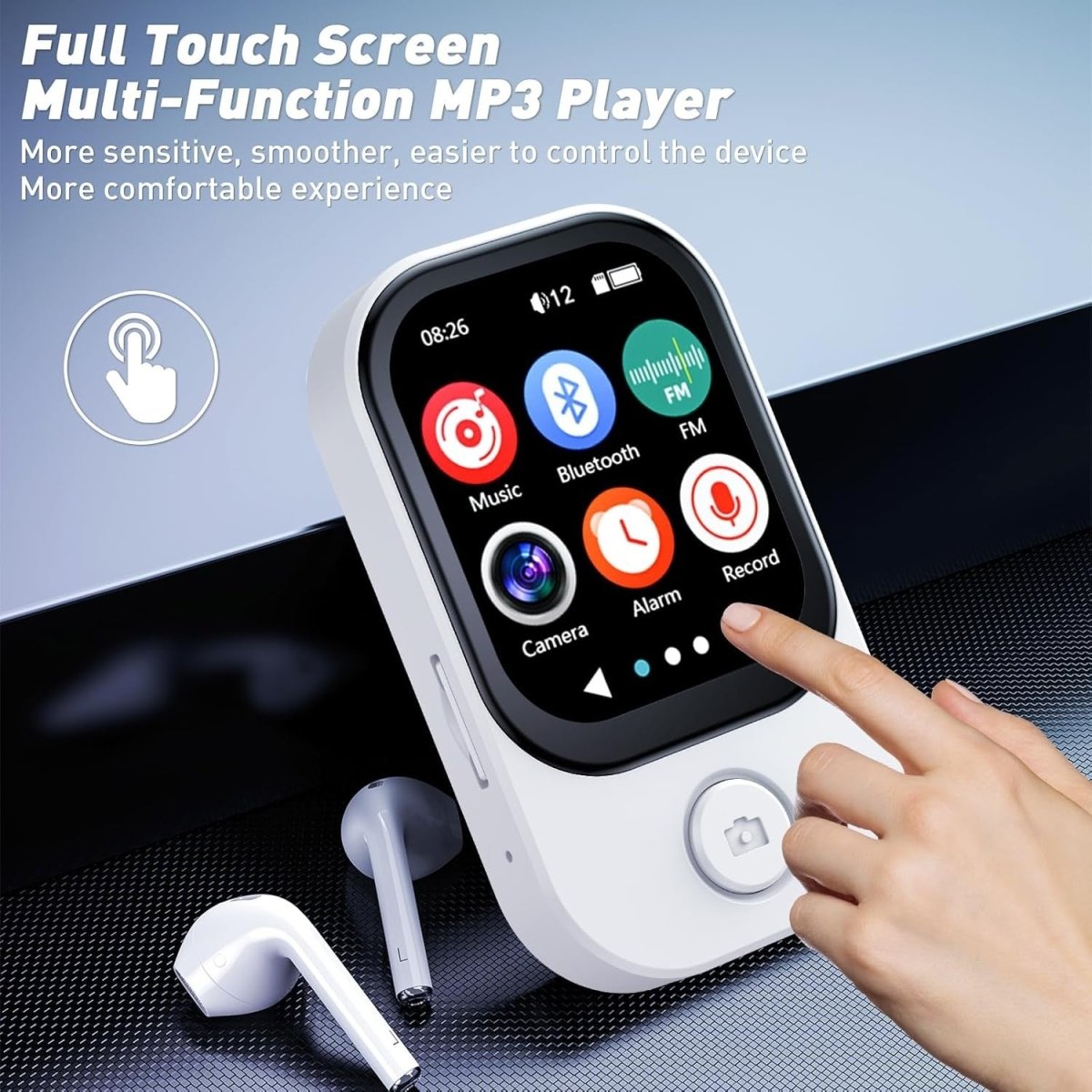 64GB MP3 Player Bluetooth 180° Camera Pedometer FM White - Kwikley