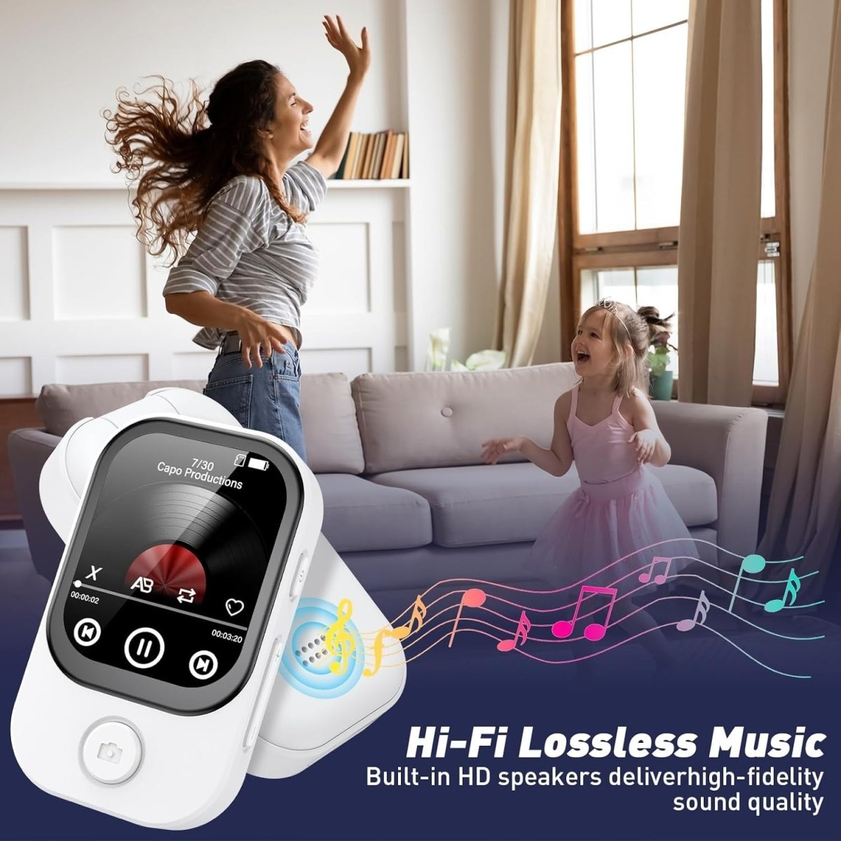 64GB MP3 Player Bluetooth 180° Camera Pedometer FM White - Kwikley