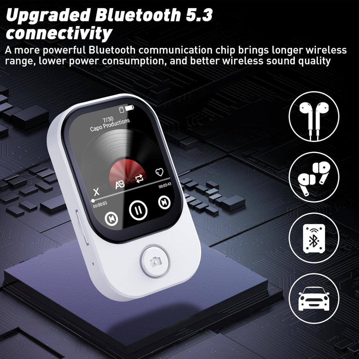 64GB MP3 Player Bluetooth 180° Camera Pedometer FM White - Kwikley