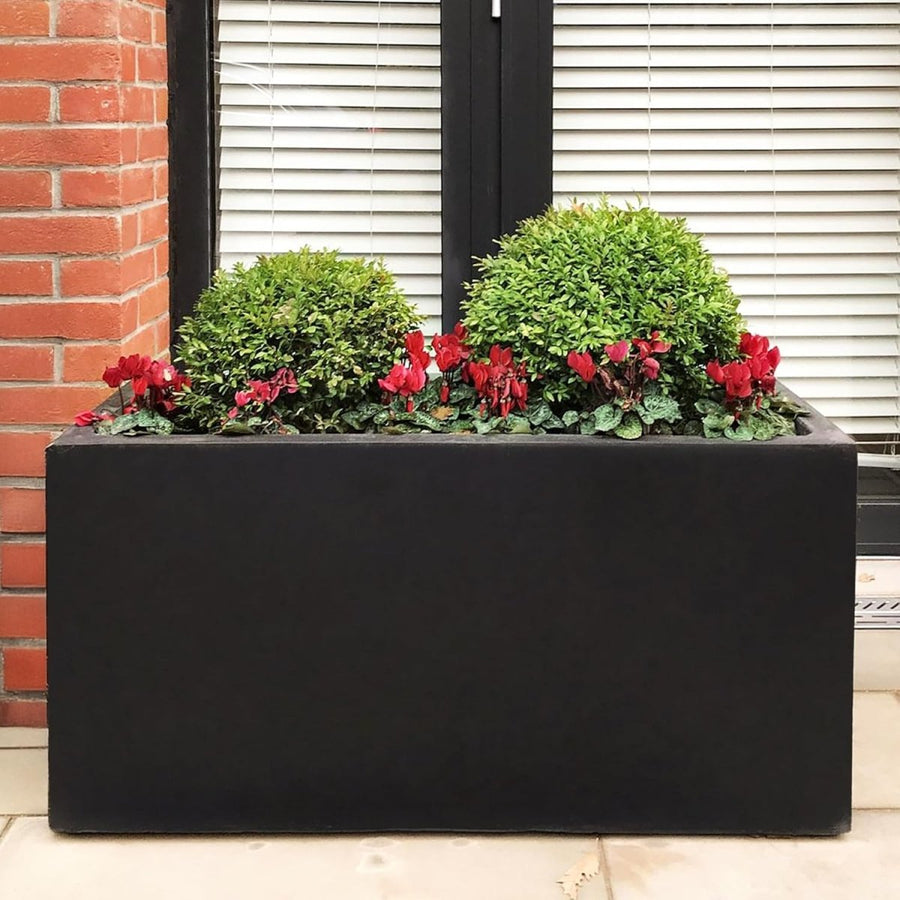 65cm Trough Planter Black Stone Effect Garden Pot 37L - Kwikley