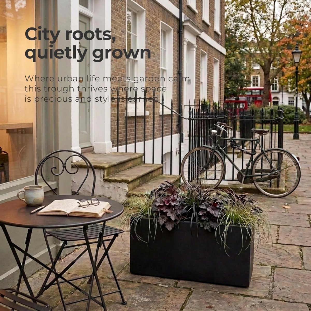 65cm Trough Planter Black Stone Effect Garden Pot 37L - Kwikley