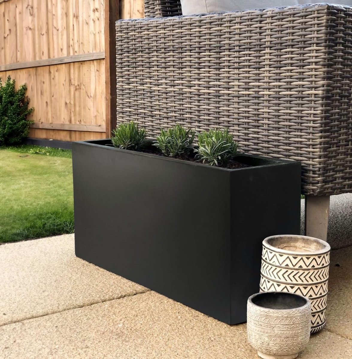 65cm Trough Planter Black Stone Effect Garden Pot 37L - Kwikley