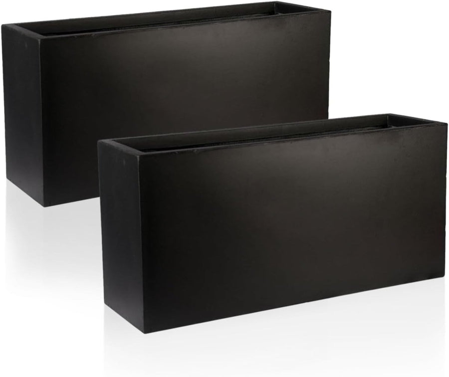 65cm Trough Planters Set 2 Black Stone Effect Garden Pots - Kwikley