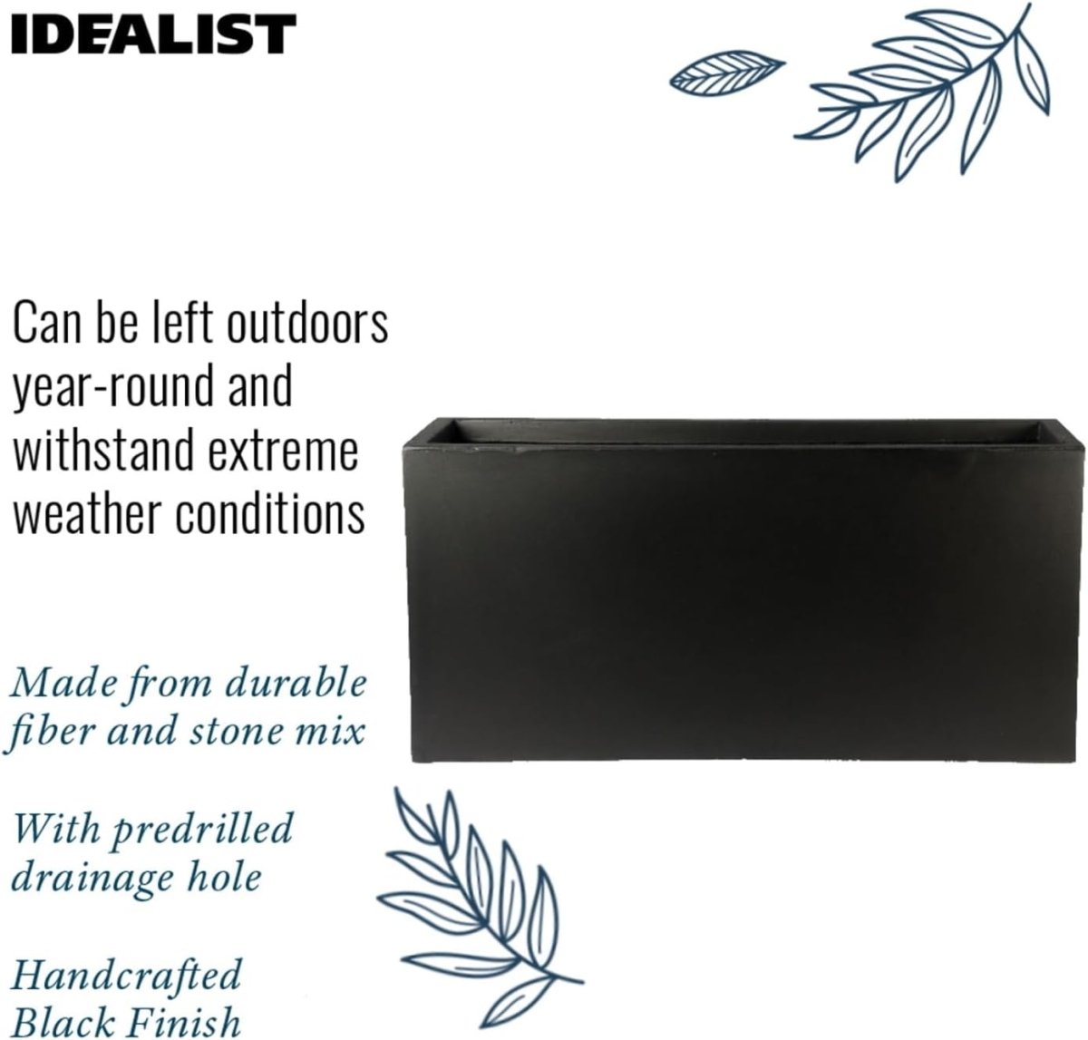 65cm Trough Planters Set 2 Black Stone Effect Garden Pots - Kwikley