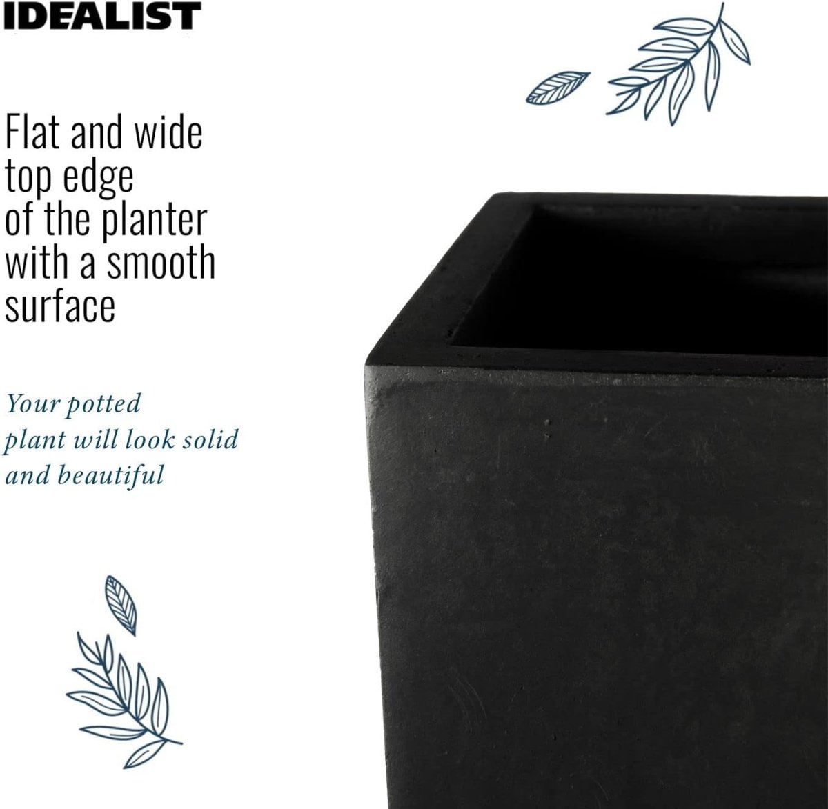 65cm Trough Planters Set 2 Black Stone Effect Garden Pots - Kwikley