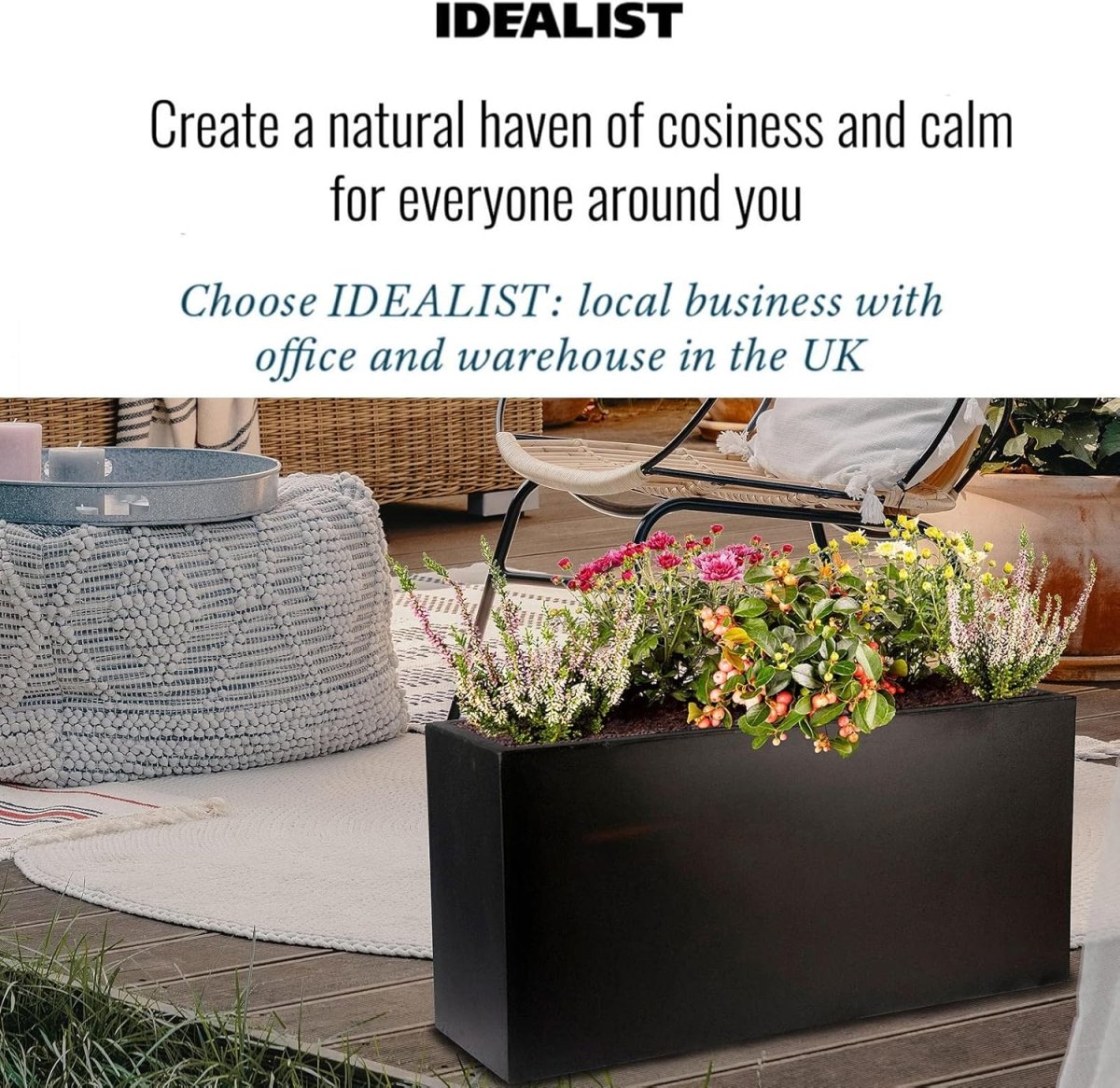 65cm Trough Planters Set 2 Black Stone Effect Garden Pots - Kwikley